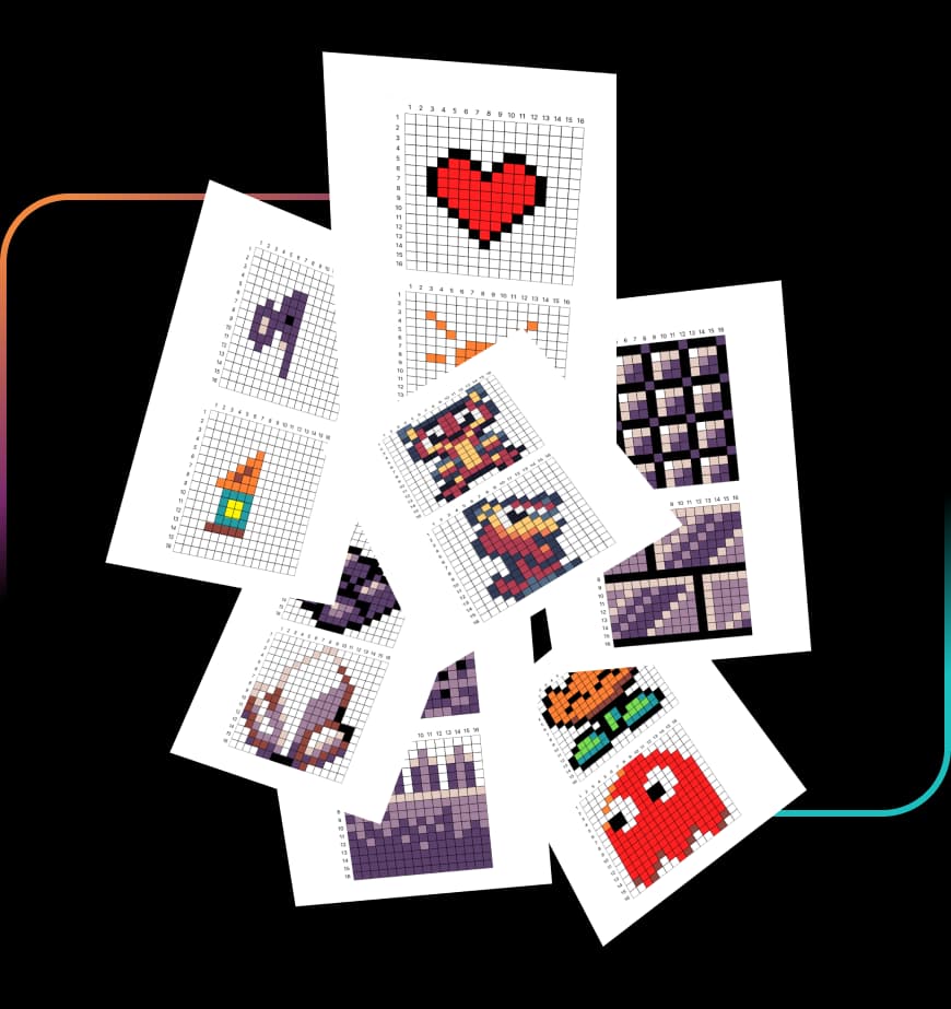 Caderno de atividades com 120 templates de pixel art